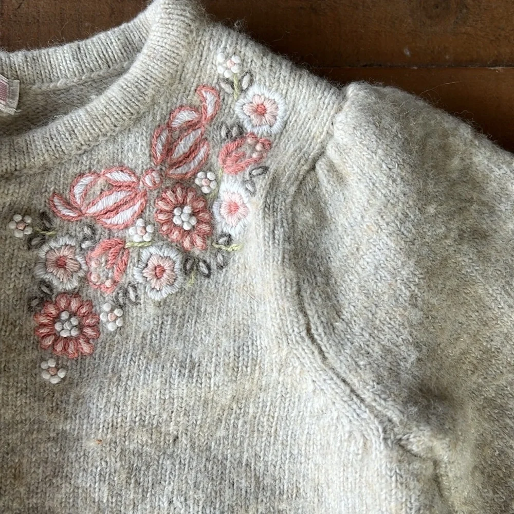 Janie and jack floral embroidered lambs wool cardigan